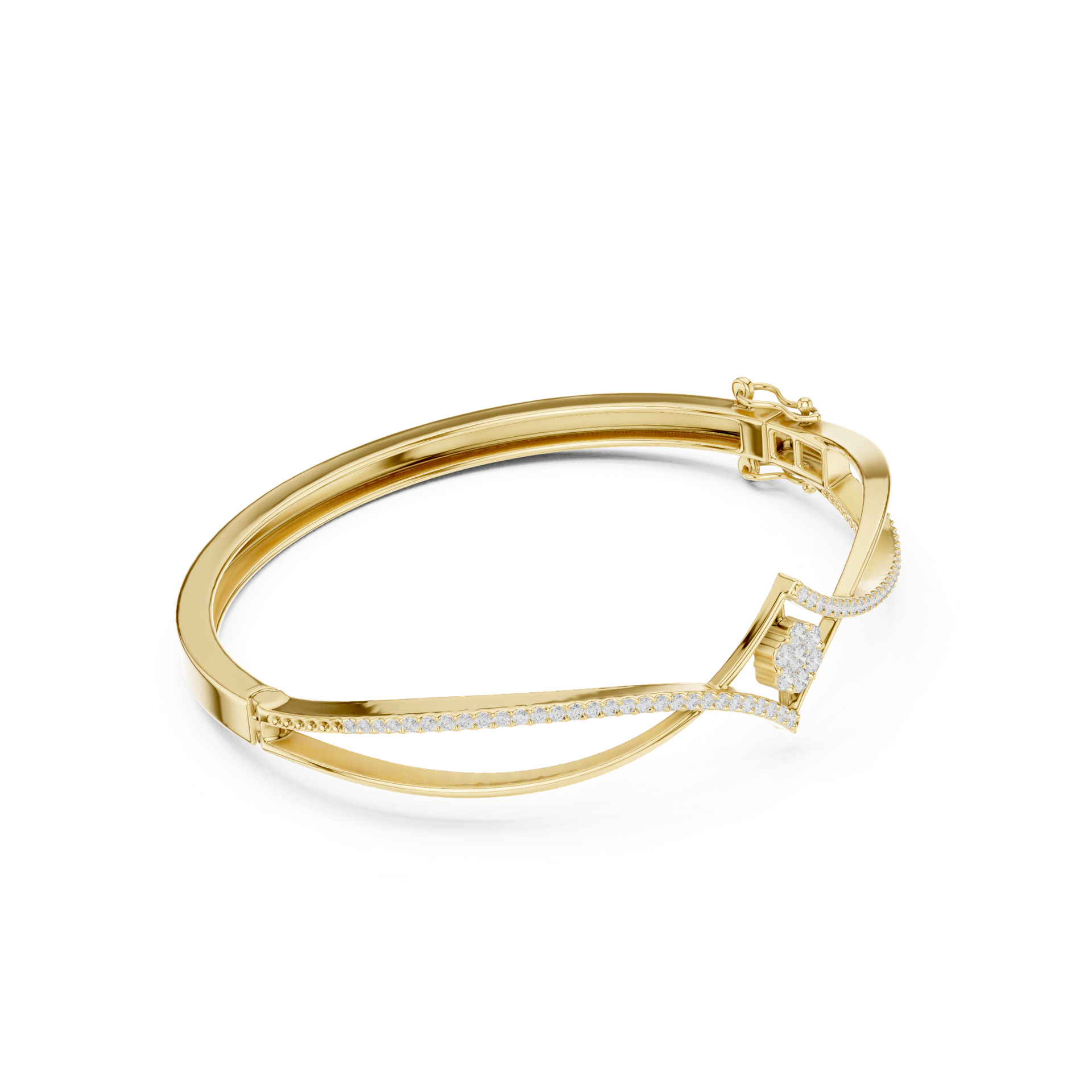 Geometric Floral Diamond Centerpiece Bracelet | Modern Gold Diamond Bangle | Fine Luxury Jewelry | THE DIAMOWN
