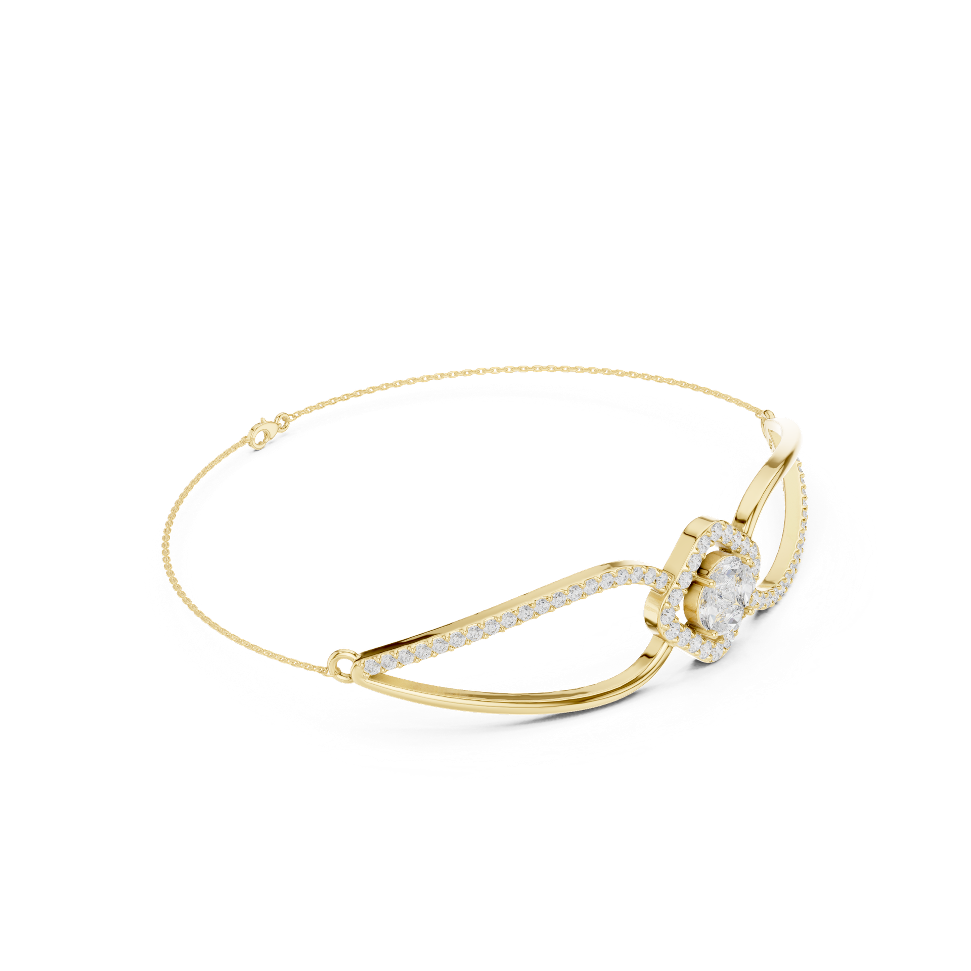 Round, Princess & Marquise Diamond Halo Bracelet | Elegant Gold Diamond Bangle | Fine Luxury Jewelry | THE DIAMOWN