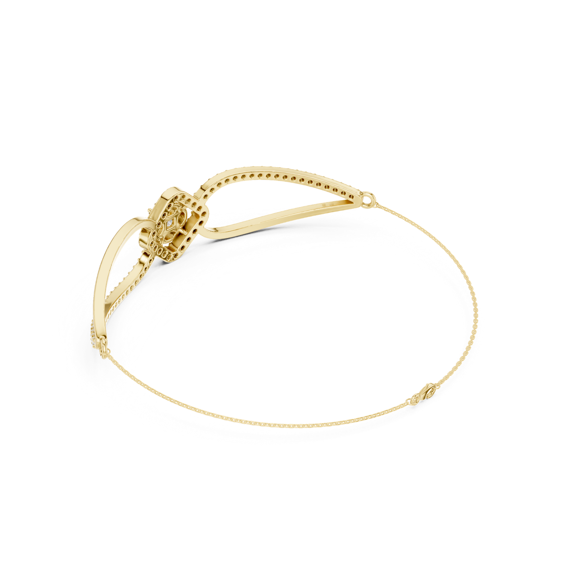Round, Princess & Marquise Diamond Halo Bracelet | Elegant Gold Diamond Bangle | Fine Luxury Jewelry | THE DIAMOWN view 3