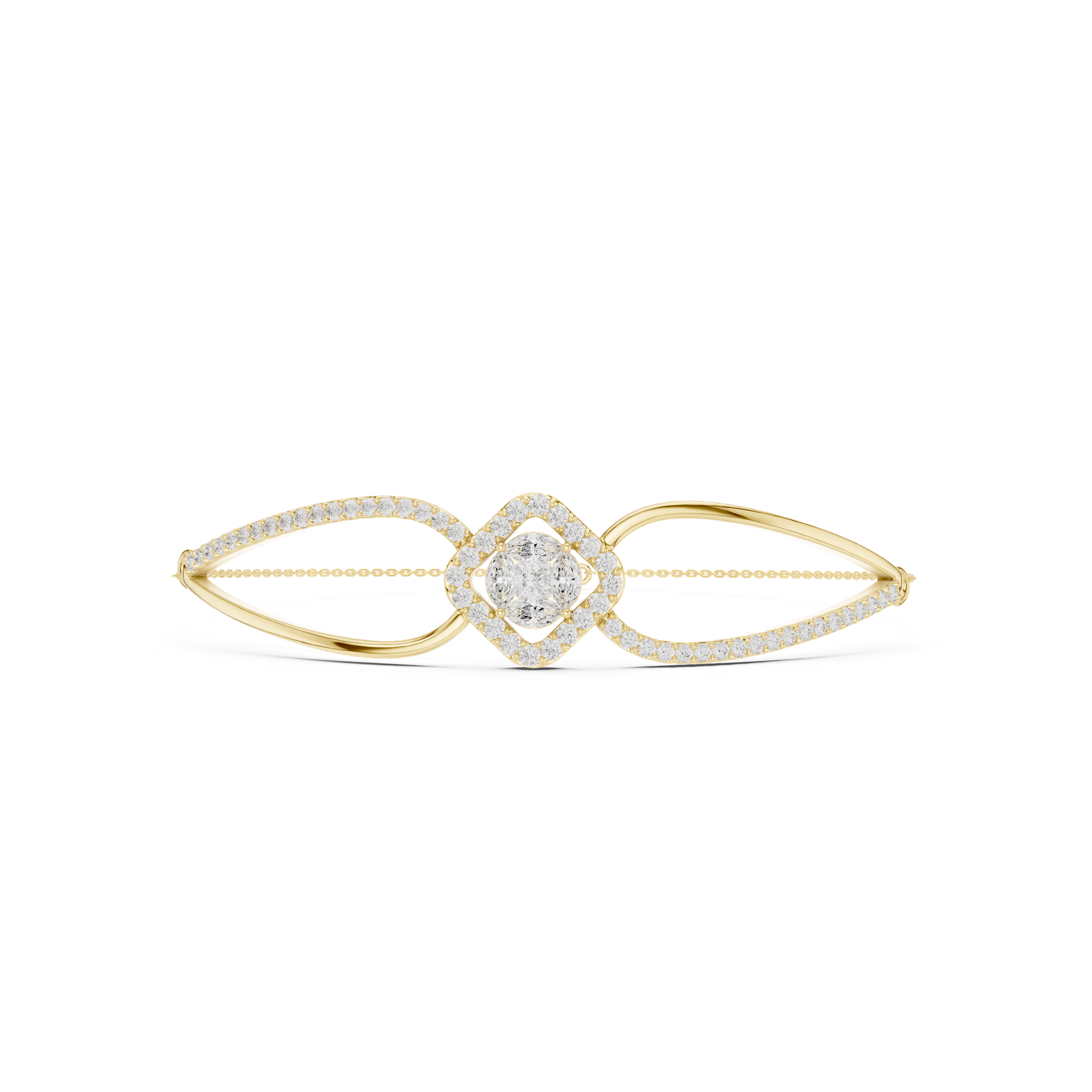 Round, Princess & Marquise Diamond Halo Bracelet | Elegant Gold Diamond Bangle | Fine Luxury Jewelry | THE DIAMOWN view 4