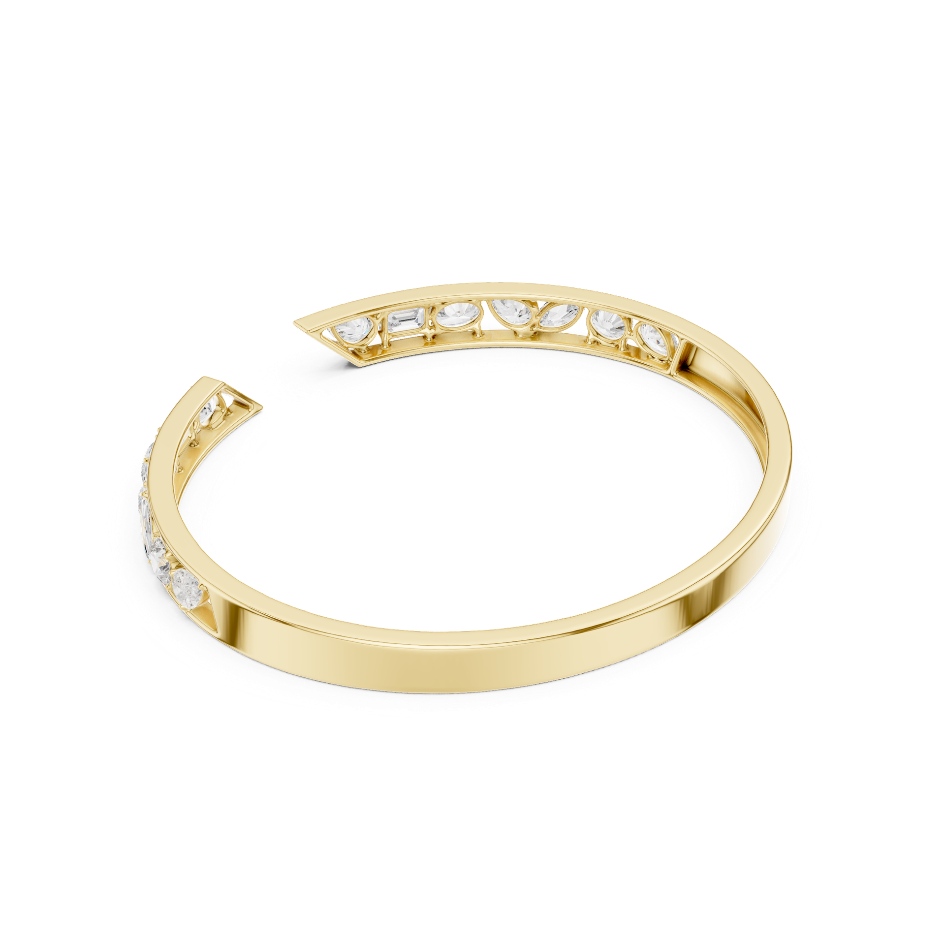 Round, Marquise, Emerald & Pear Diamond Open‑End Bracelet | Modern Gold Diamond Bangle | Fine Luxury Jewelry | THE DIAMOWN view 2