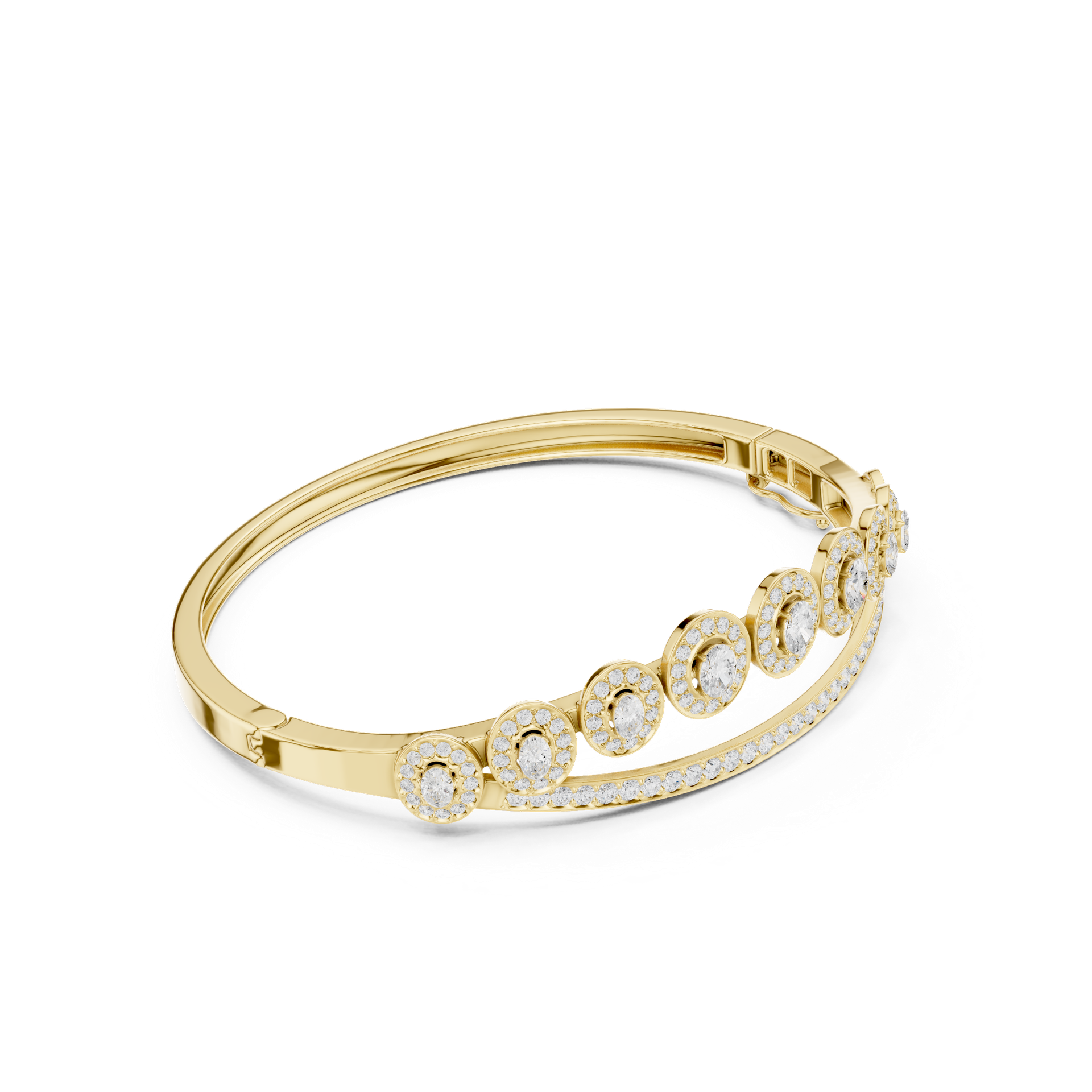 Round & Oval Diamond Halo Bracelet | Elegant Gold Diamond Bangle | Fine Luxury Jewelry | THE DIAMOWN