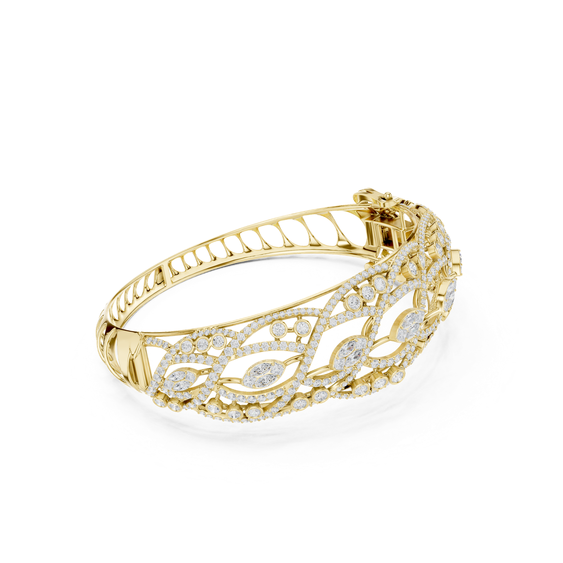Diamond Marquise & Round Openwork Bracelet | Luxury Statement Diamond Bangle | Fine Jewelry | Gold, Platinum & Silver | THE DIAMOWN