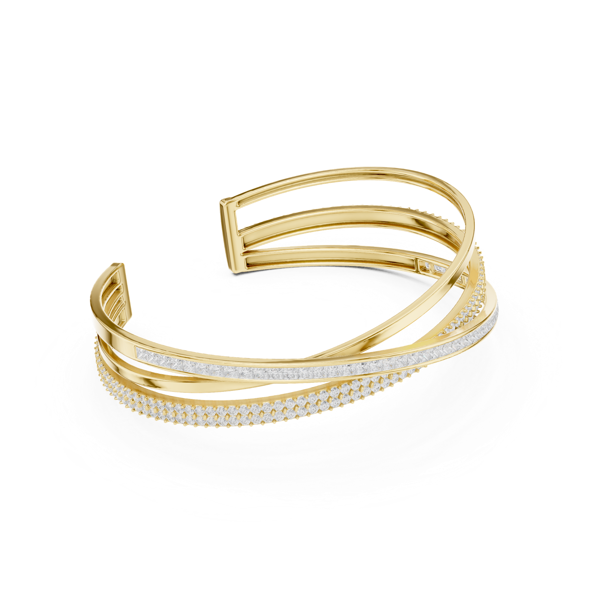Diamond Dual‑Row Open Cuff Bracelet | Modern Layered Diamond Bangle | Fine Luxury Jewelry | Gold, Platinum & Silver | THE DIAMOWN