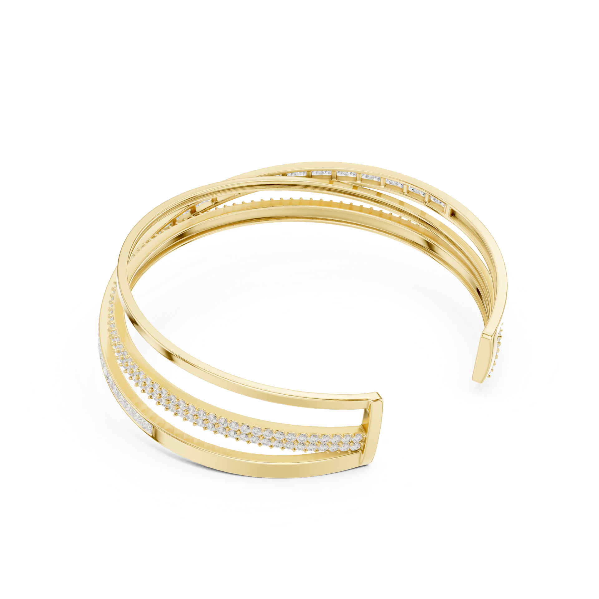 Diamond Dual‑Row Open Cuff Bracelet | Modern Layered Diamond Bangle | Fine Luxury Jewelry | Gold, Platinum & Silver | THE DIAMOWN view 2