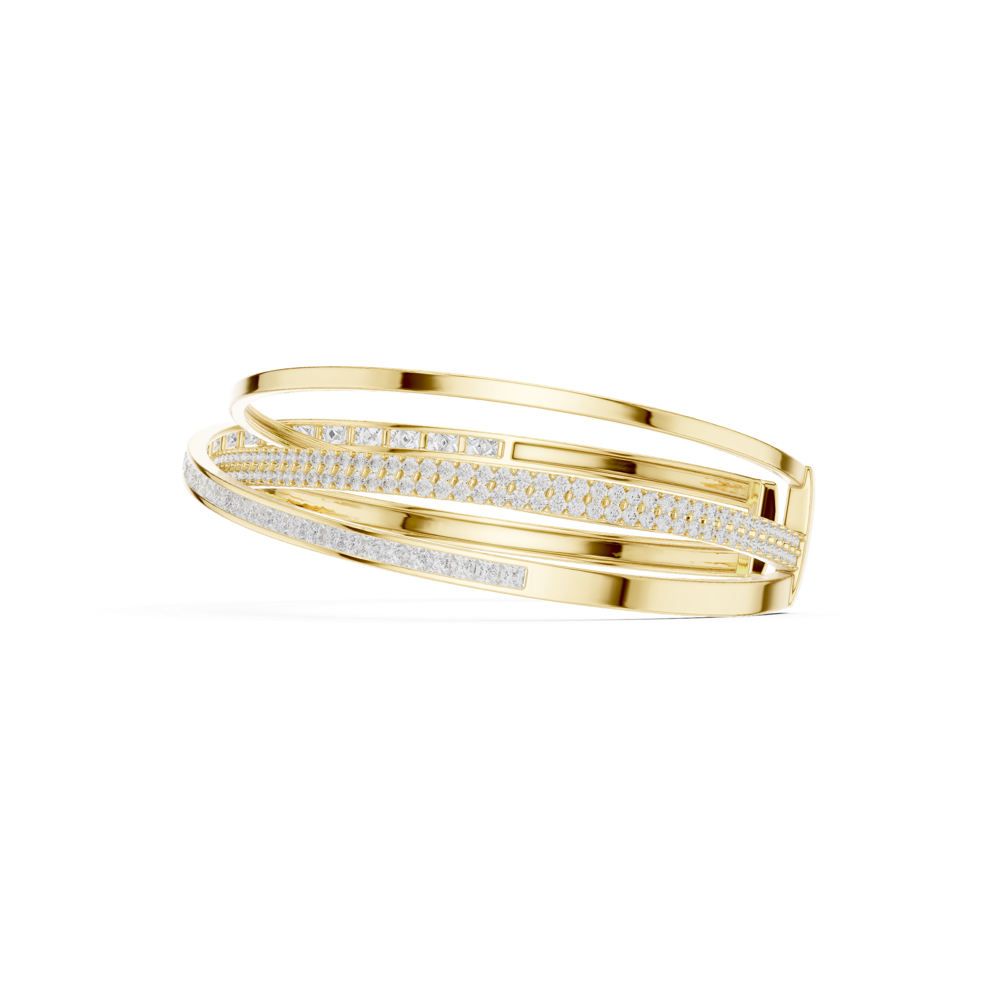 Diamond Dual‑Row Open Cuff Bracelet | Modern Layered Diamond Bangle | Fine Luxury Jewelry | Gold, Platinum & Silver | THE DIAMOWN view 3
