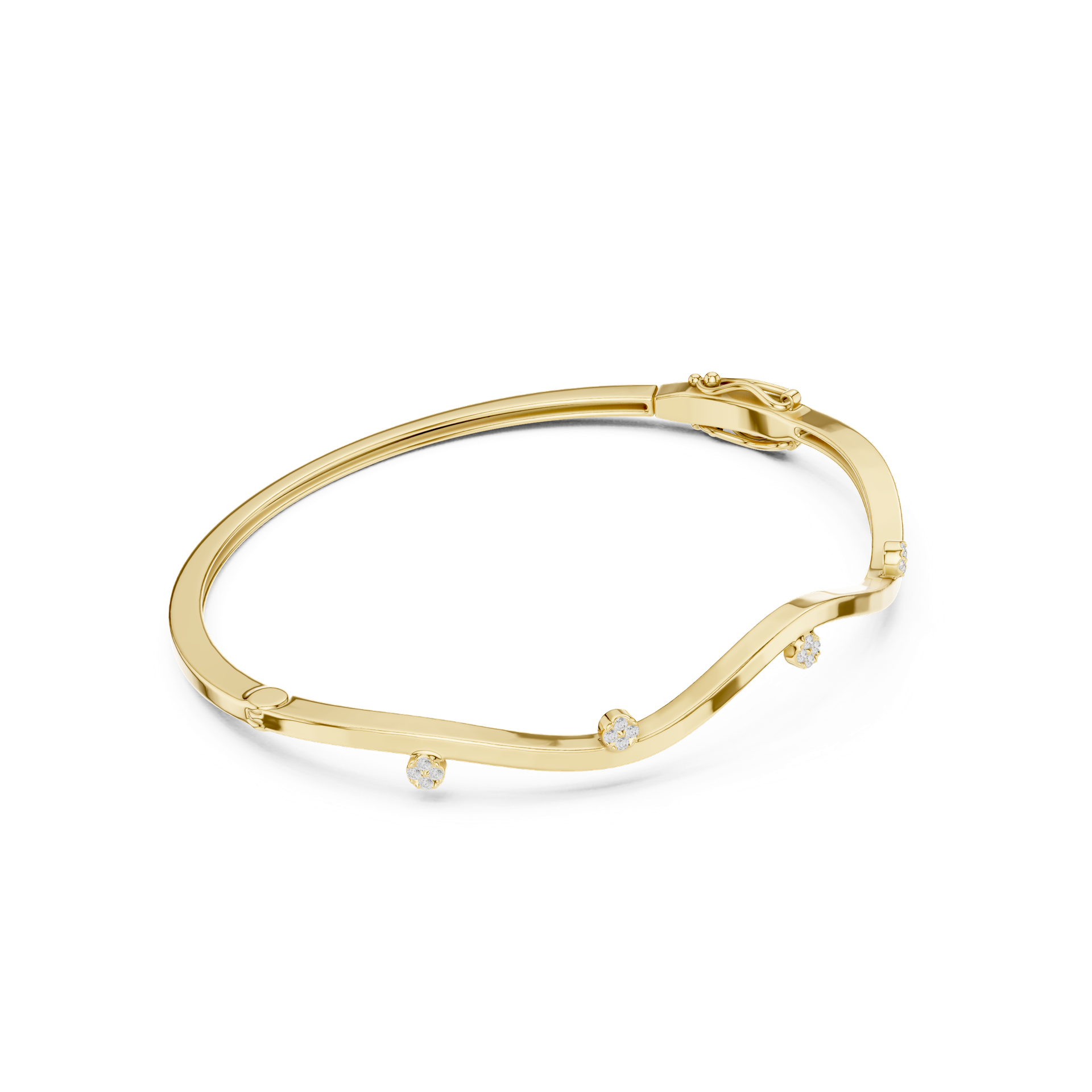 Diamond Wave Motif Bracelet | Modern Minimalist Diamond Bangle | Fine Gold Jewelry | THE DIAMOWN