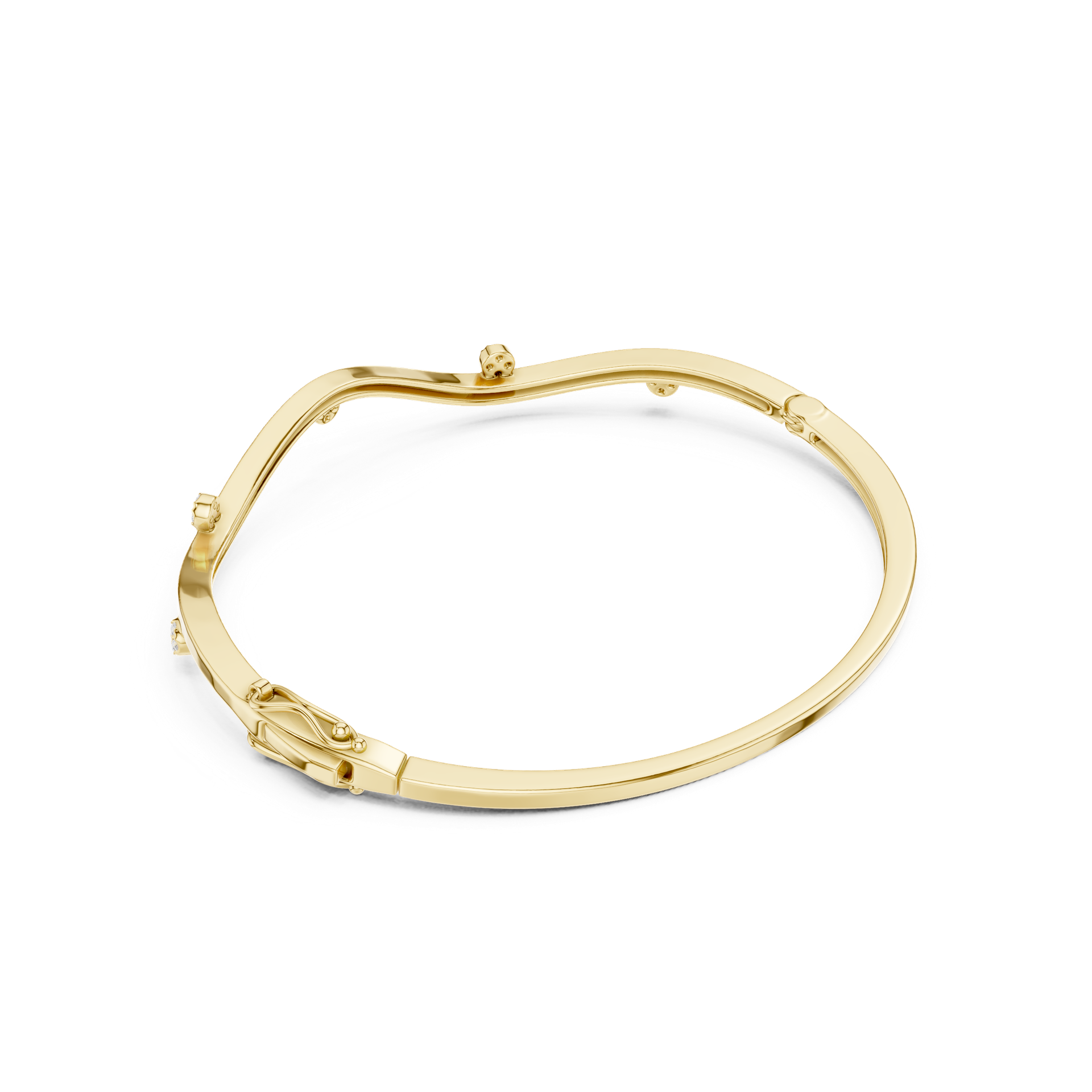 Diamond Wave Motif Bracelet | Modern Minimalist Diamond Bangle | Fine Gold Jewelry | THE DIAMOWN view 3