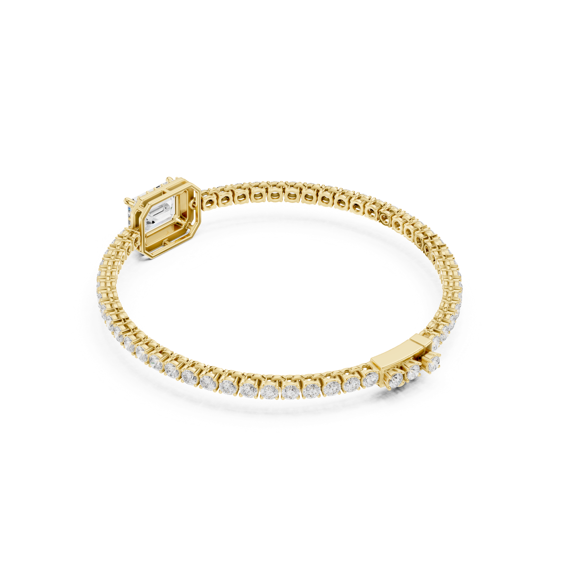 Emerald‑Cut Diamond Halo Centerpiece Bracelet | Luxury Diamond Line Bangle | Fine Gold Jewelry | THE DIAMOWN view 2