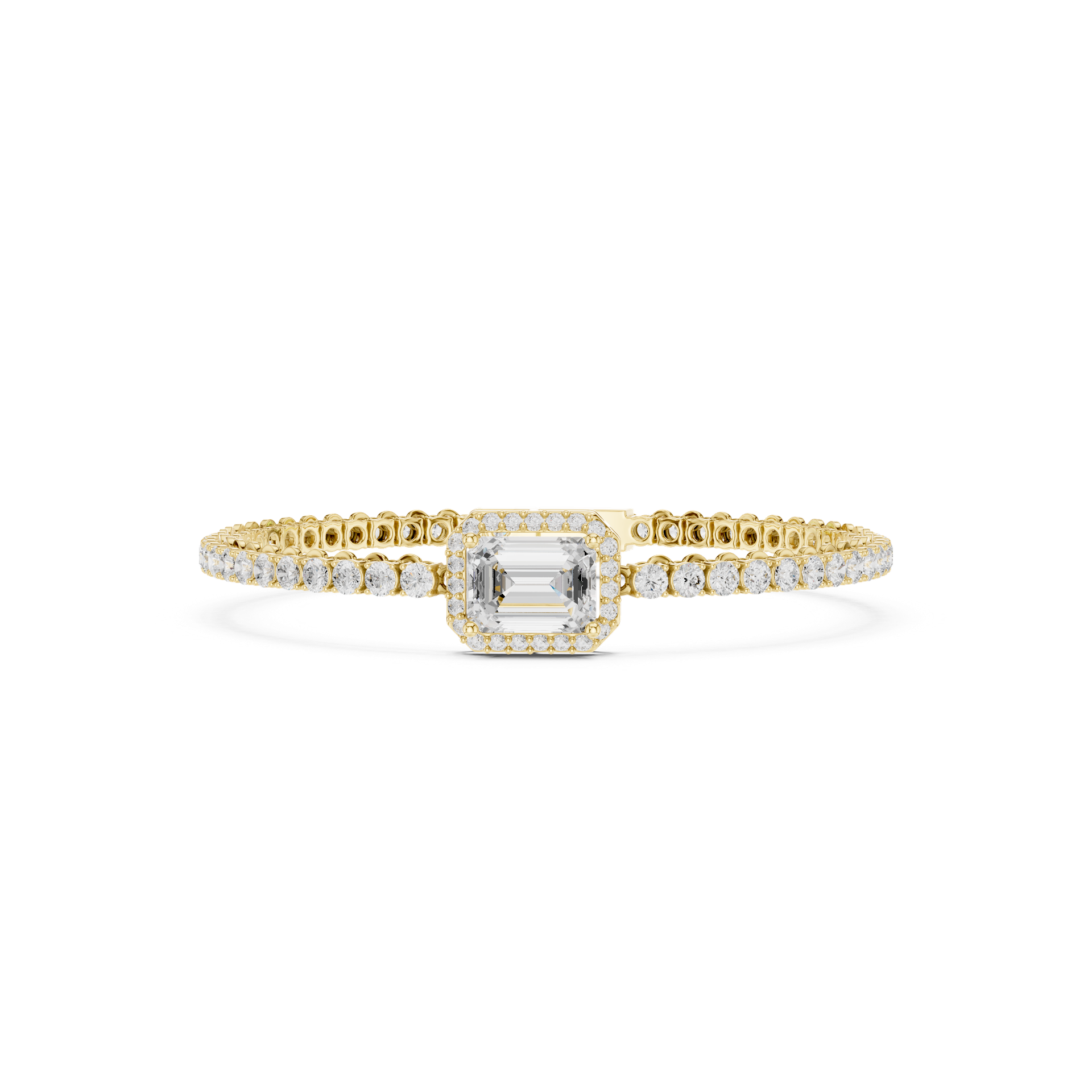 Emerald‑Cut Diamond Halo Centerpiece Bracelet | Luxury Diamond Line Bangle | Fine Gold Jewelry | THE DIAMOWN view 3