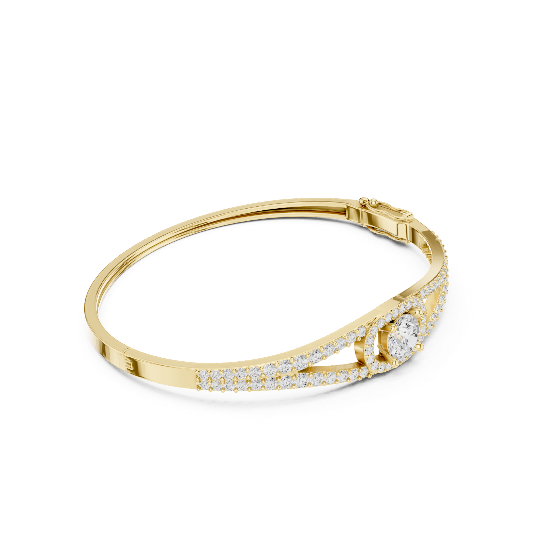 Round‑Cut Diamond Halo Centerpiece Bracelet | Elegant Split‑Band Diamond Bangle | Fine Gold Jewelry | THE DIAMOWN