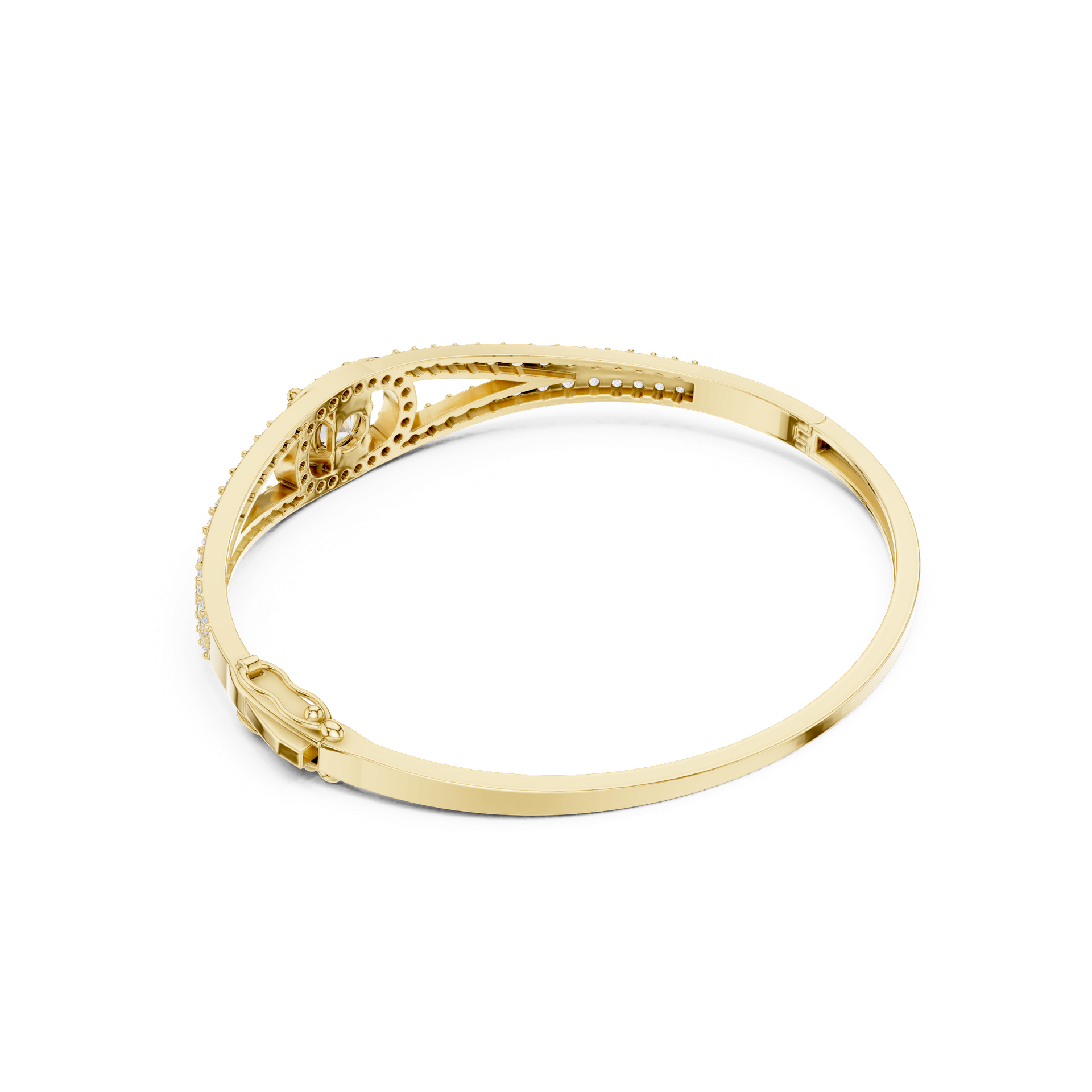 Round‑Cut Diamond Halo Centerpiece Bracelet | Elegant Split‑Band Diamond Bangle | Fine Gold Jewelry | THE DIAMOWN view 2