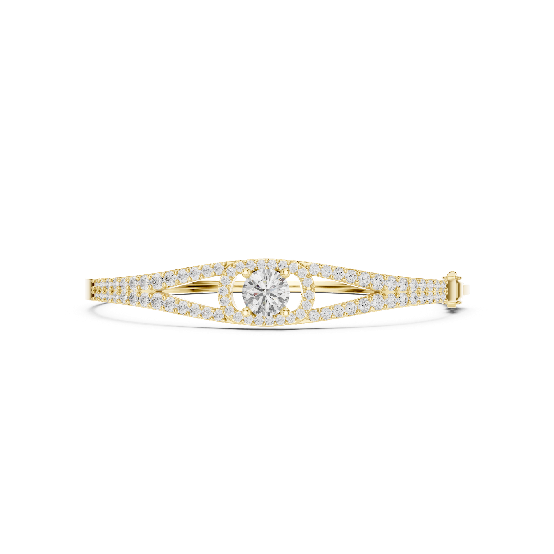Round‑Cut Diamond Halo Centerpiece Bracelet | Elegant Split‑Band Diamond Bangle | Fine Gold Jewelry | THE DIAMOWN view 4