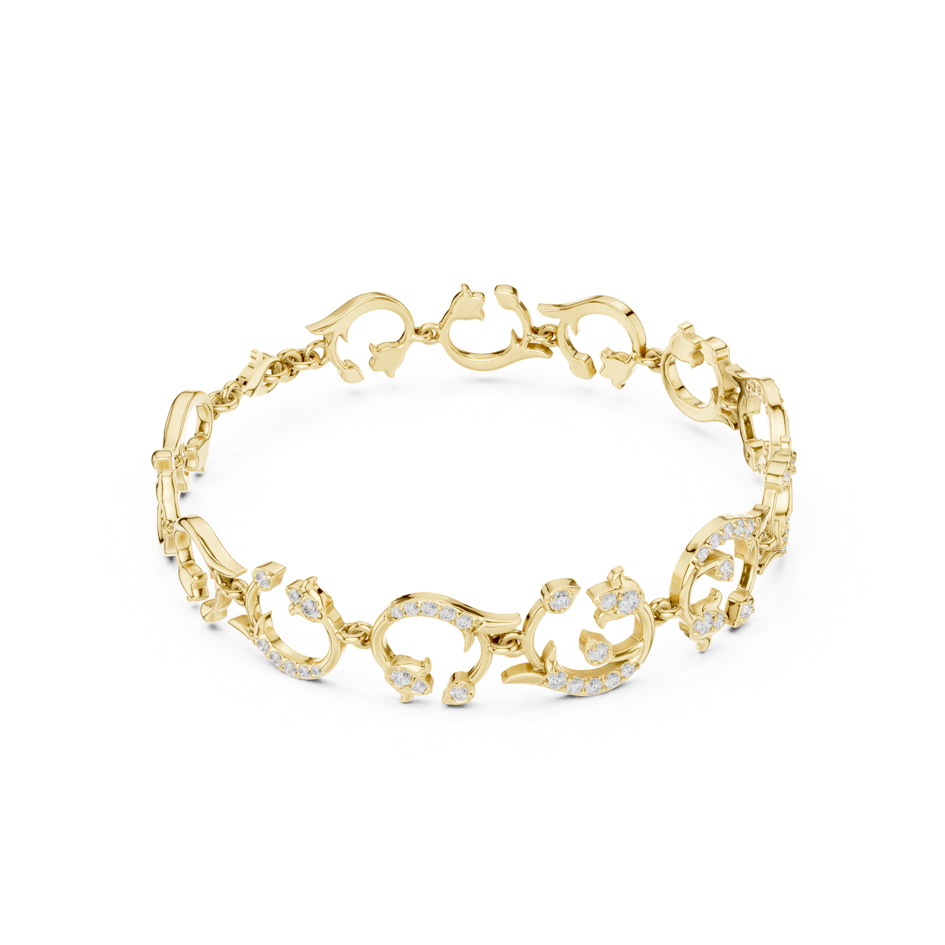 Ornate Diamond Link Bracelet | Intricate Designer Diamond Bangle | Fine Gold Jewelry | THE DIAMOWN